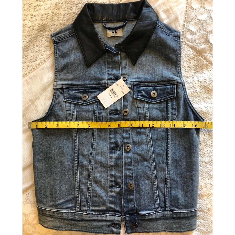 NWT Button Up Jean Vest w/ Leather Accent Collar